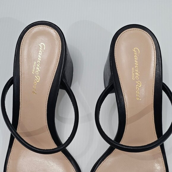 Gianvito Rossi Black Leather Strappy Block Heel Sandals